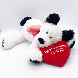 Gund Heads And Tales Black White Puppy Holding Heart “Head Over heels For You”